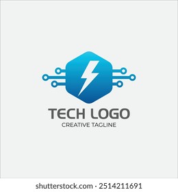 Tech logo, technoloty, bolt, electric logo fully editable vector template