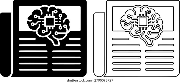 Tech Magazine AI Microchip Brain Article Vector, Digital Transformation News Icon
