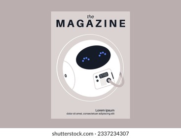 Tech magazine cover, a cute astronaut robot portrait, new technologies and modern lifestyle