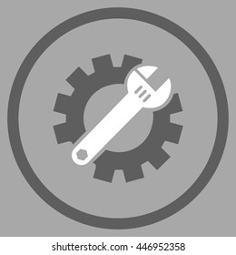 Tech Maintenance vector bicolor icon. Image style is a flat icon symbol inside a circle, dark gray and white colors, silver background.