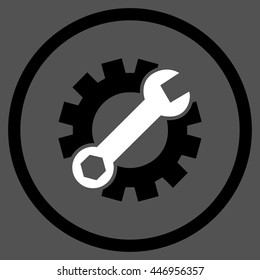 Tech Maintenance vector bicolor icon. Image style is a flat icon symbol inside a circle, black and white colors, gray background.