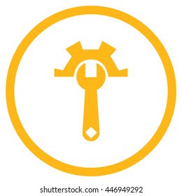 Tech Maintenance vector icon. Image style is a flat icon symbol inside a circle, yellow color, white background.