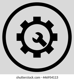 Tech Maintenance vector icon. Image style is a flat icon symbol inside a circle, black color, light gray background.