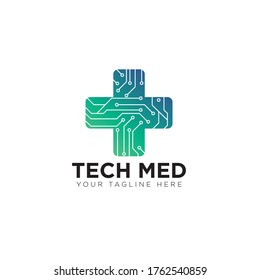 Tech Med Logo, Creative Electic Cross Health Vector