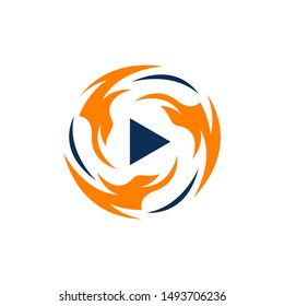 tech media fire play button logo design icon vector illustration