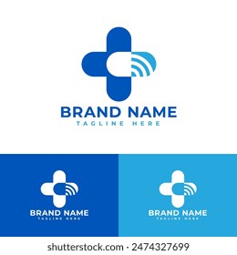 Tech medical with capsule medicine symbol icon flat logo stock vector design