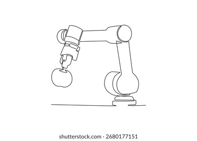 La tecnología se encuentra con el concepto de comida. Diseño de dibujo de línea única. Ilustración gráfica de Vector
