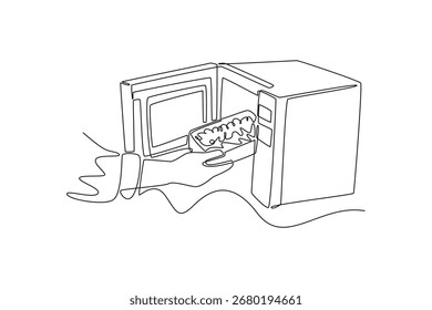 A tecnologia atende ao conceito de comida. Design de desenho de linha única. Ilustração gráfica vetorial