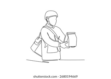 A tecnologia atende ao conceito de comida. Design de desenho de linha única. Ilustração gráfica vetorial