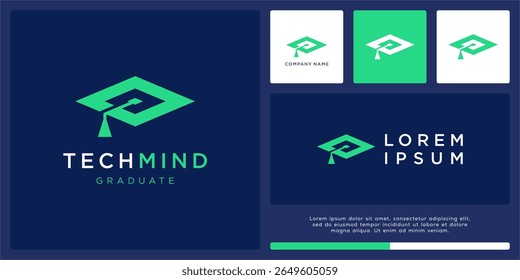 Tech mind logo design abstract hat for graduate