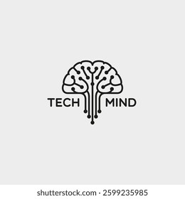 Tech mind logo design template. Linear graphic style. Vector illustration.