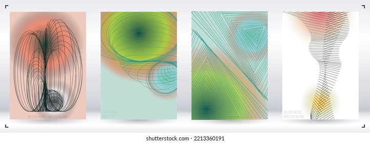 Tech Minimal Geometric Vector Poster Design with Lines and Gradient Colorful Circles. Set of Abstract Backgrounds for Covers, Flyers, Templates, Booklets, Cards, Brochures, Branding, etc.