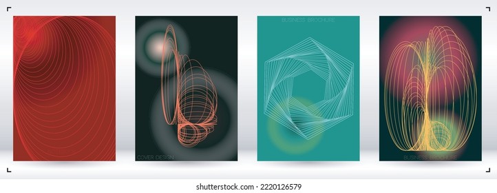 Tech Minimal Geometric Vector Poster Design with Lines and Gradient Colorful Circles. Set of Abstract Backgrounds for Covers, Flyers, Templates, Booklets, Cards, Brochures, Branding, etc.