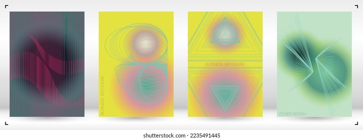 Tech Minimal Geometric Vector Poster Design with Lines and Gradient Colorful Circles. Collection of Abstract Backgrounds for Covers, Flyers, Templates, Booklets, Cards, Brochures, Branding, etc.