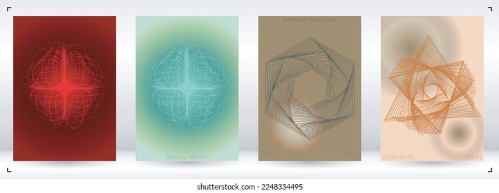 Tech Minimal Geometric Vector Poster Design with Lines and Gradient Colorful Circles. Collection of Abstract Backgrounds for Covers, Flyers, Templates, Booklets, Cards, Brochures, Branding, etc.