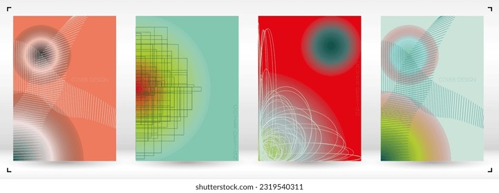 Tech Minimal Geometric Vector Poster Design with Lines and Gradient Colorful Circles. Collection of Abstract Backgrounds for Covers, Flyers, Templates, Booklets, Cards, Brochures, Branding, etc.