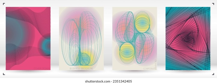 Tech Minimal Geometric Vector Poster Design with Lines and Gradient Colorful Circles. Collection of Abstract Backgrounds for Covers, Flyers, Templates, Booklets, Cards, Brochures, Branding, etc.