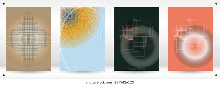 Tech Minimal Geometric Vector Poster Design with Lines and Gradient Colorful Circles. Collection of Abstract Backgrounds for Covers, Flyers, Templates, Booklets, Cards, Brochures, Branding, etc.