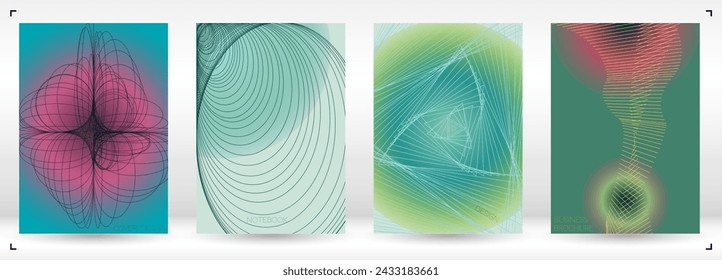 Tech Minimal Geometric Vector Poster Design with Lines and Gradient Colorful Circles. Set of Abstract Backgrounds for Covers, Flyers, Templates, Booklets, Cards, Brochures, Branding, etc.