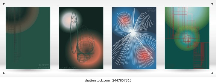 Tech Minimal Geometric Vector Poster Design with Lines and Gradient Colorful Circles. Set of Abstract Backgrounds for Covers, Flyers, Templates, Booklets, Cards, Brochures, Branding, etc.