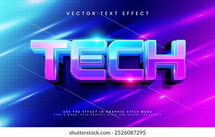 Tech modern editable vector text effect, with glowing light technology concept