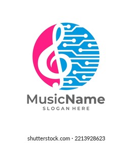Tech Music Logo Vector. Circuit Music logo design template