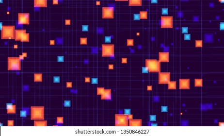 Tech Neon Seamless Landing Page Background. Vibrant Modern Matrix Design. Cover Pattern with Neon Shapes. Internet Communication Background.