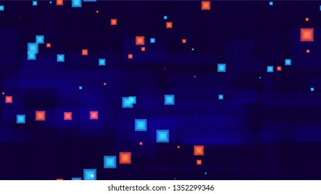 Tech Neon Seamless Landing Page Background. Texture with Bright Rectangles. Minimal Neon Poster Pattern. Futuristic Led Background.