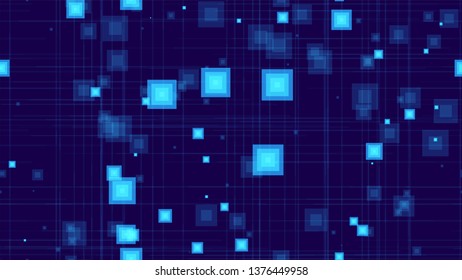 Tech Neon Seamless Landing Page Background. Texture with Bright Rectangles. Digital Tech Neon Pattern. Background with Geometric Shapes.