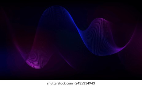 Tech neon sound radio neural waves. Artificial electricity magnetic beams. Speed 3d spiral eclipse background. Fabric line blue, pink and purple violet. Smokey trail network