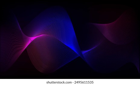 Tech neon sound radio neural waves. Artificial electricity magnetic beams. Speed 3d spiral eclipse background. Fabric line blue, pink and purple violet. Smokey trail network