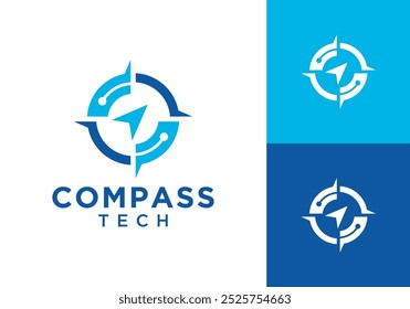 tech north compass logo design template	
