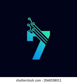 Logo del Tech Número 7. Plantilla de logotipo vectorial futurista con color gradiente verde y azul. Forma geométrica. Usable para Logos de Negocios y Tecnología.