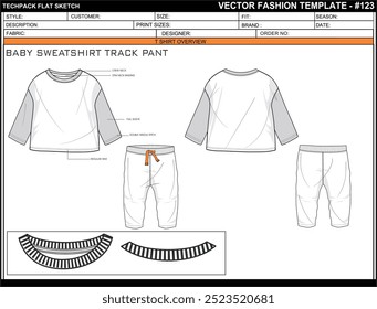 TECH PACK BABY SWEATSHIRT TRACK PANT FASHION EASY EDITABLE TECHNICAL FLAT SKETCH ILLUSTRATION DESIGN