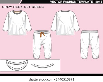 TECH PACK CREW NECK SET DRESS FASHION EASY EDITABLE TECHNICAL FLAT SKETCH ILLUSTRATION DESIGN