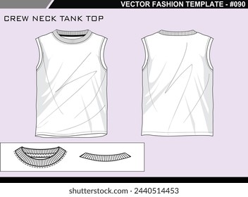 TECH PACK CREW NECK TANK TOP FASHION EASY EDITABLE TECHNICAL FLAT SKETCH ILLUSTRATION DESIGN