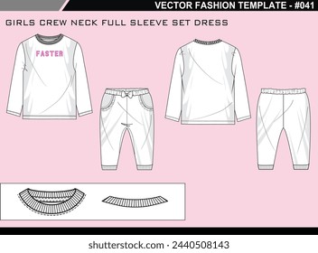 TECH PACK GIRLS CREW NECK VOLLER ÄRMEL SET KLEID MODE EINFACH BEARBEITBARE TECHNISCHE FLACHE SKIZZE ILLUSTRATION DESIGN