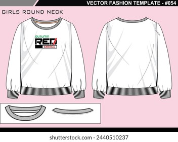  TECH PACK GIRLS SCOOP HALS FRAUEN SWEATSHIRT MODE EINFACH BEARBEITBAR TECHNISCHE FLACHE SKIZZE ILLUSTRATION DESIGN