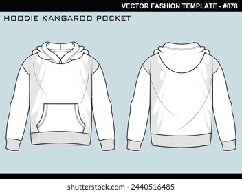  TECH PACK HOODIE KANGAROO POCKET FASHION EASY EDITABLE TECHNICAL FLAT SKETCH ILLUSTRATION DESIGN