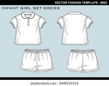 TECH PACK INFANT GIRL SET DRESS BUNDLE FASHION EASY EDITABLE TECHNICAL FLAT SKETCH ILLUSTRATION DESIGN