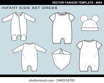 TECH PACK INFANT KIDS SET DRESS BUNDLE FASHION EASY EDITABLE TECHNICAL FLAT SKETCH ILLUSTRATION DESIGN