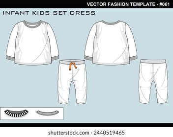 TECH PACK INFANT KIDS SET DRESS FASHION EASY EDITABLE TECHNICAL FLAT SKETCH ILLUSTRATION DESIGN