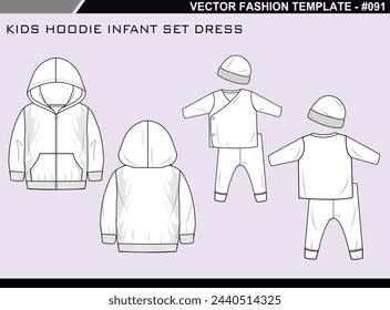 TECH PACK KINDER HOODIE KLEID SET KLEID MODE EINFACH BEARBEITBARE TECHNISCHE FLACHE SKIZZE ILLUSTRATION DESIGN