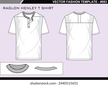 TECH PACK RAGLON HENLEY T SHIRT FASHION EASY EDITABLE TECHNICAL FLAT SKETCH ILLUSTRATION DESIGN