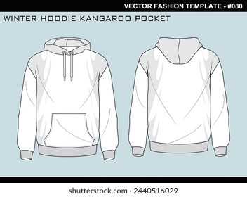 TECH PACK WINTER HOODIE KANGAROO POCKET FASHION EASY EDITABLE TECHNICAL FLAT SKETCH ILLUSTRATION DESIGN