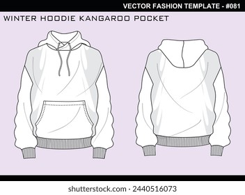 TECH PACK WINTER HOODIE KANGAROO POCKET FASHION EASY EDITABLE TECHNICAL FLAT SKETCH ILLUSTRATION DESIGN