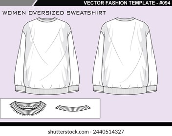 TECH PACK FRAUEN OVERSIZED SWEATSHIRT MODE EASY EDITIERBARE TECHNISCHE FLACHE SKIZZE ILLUSTRATION DESIGN