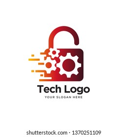 tech padlock logo designs with creative minimalist circuit