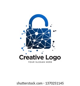 tech padlock logo designs with creative minimalist circuit