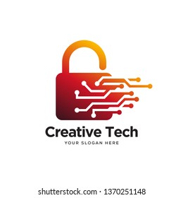 tech padlock logo designs with creative minimalist circuit